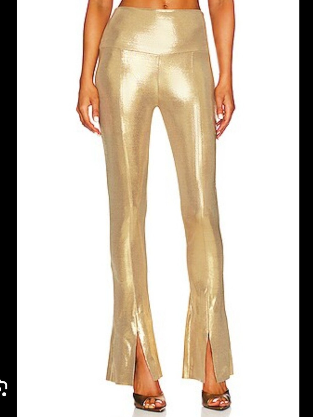 Norma Kamali Metallic Gold Spat Flared Leggings Sz M